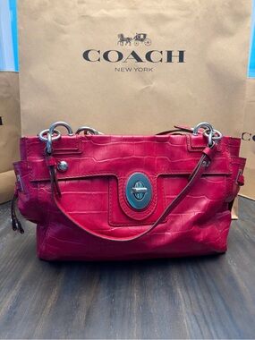 Coach Red Croc-Embossed Satchel